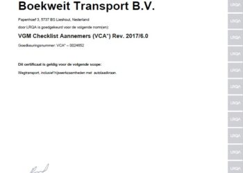 VCA certificaat 6.0 Boekweit Transport B.V.